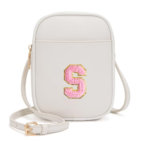 Viverte Toddler Purse Initial Crossbody Bags for Girls 3 Pockets PU Leather Cross Body Bag Crossbody Purse Handbag Personalized Gifts for Teen Girls Preppy Cute Stuff (Beige S) - Image 1