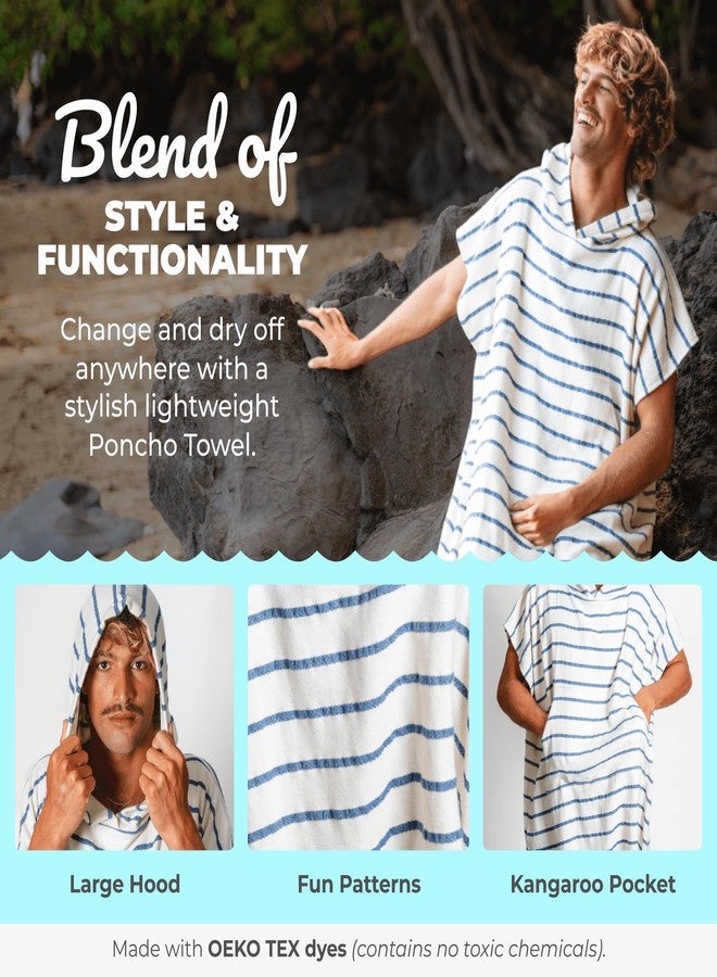 Nova Blue Surf Poncho - White & Navy Striped Surf Poncho - Large Adult Hooded Beach Towel Adult (33 x 44) - 100% Turkish Cotton Surf Towel Changing Robe for Surf Beach - Image 4