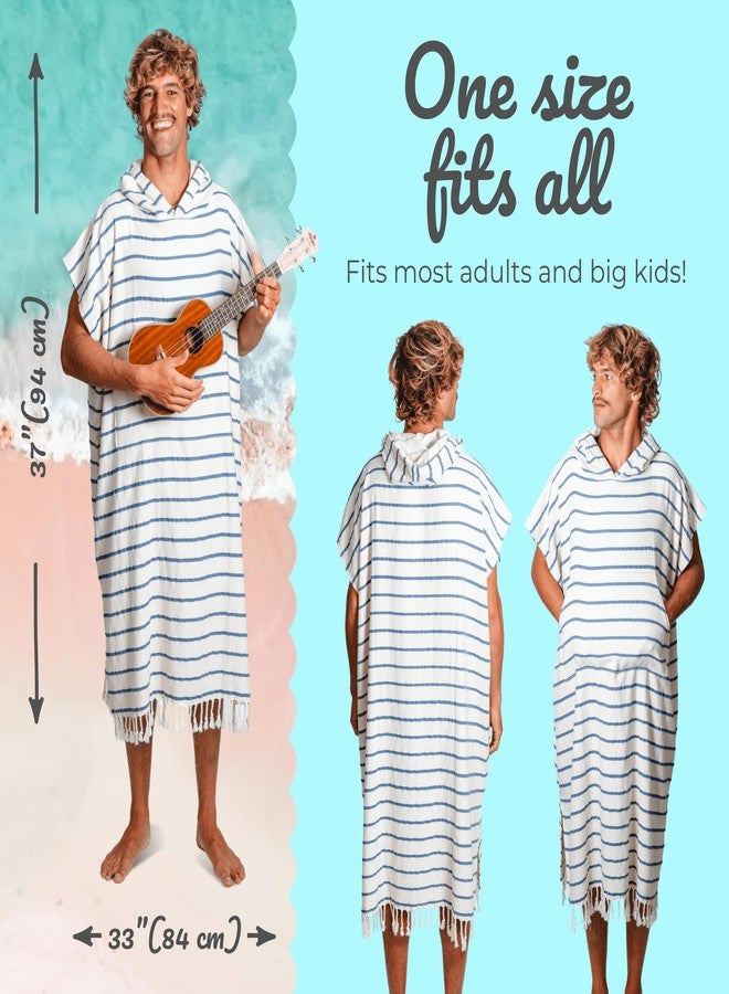 Nova Blue Surf Poncho - White & Navy Striped Surf Poncho - Large Adult Hooded Beach Towel Adult (33 x 44) - 100% Turkish Cotton Surf Towel Changing Robe for Surf Beach - Image 3