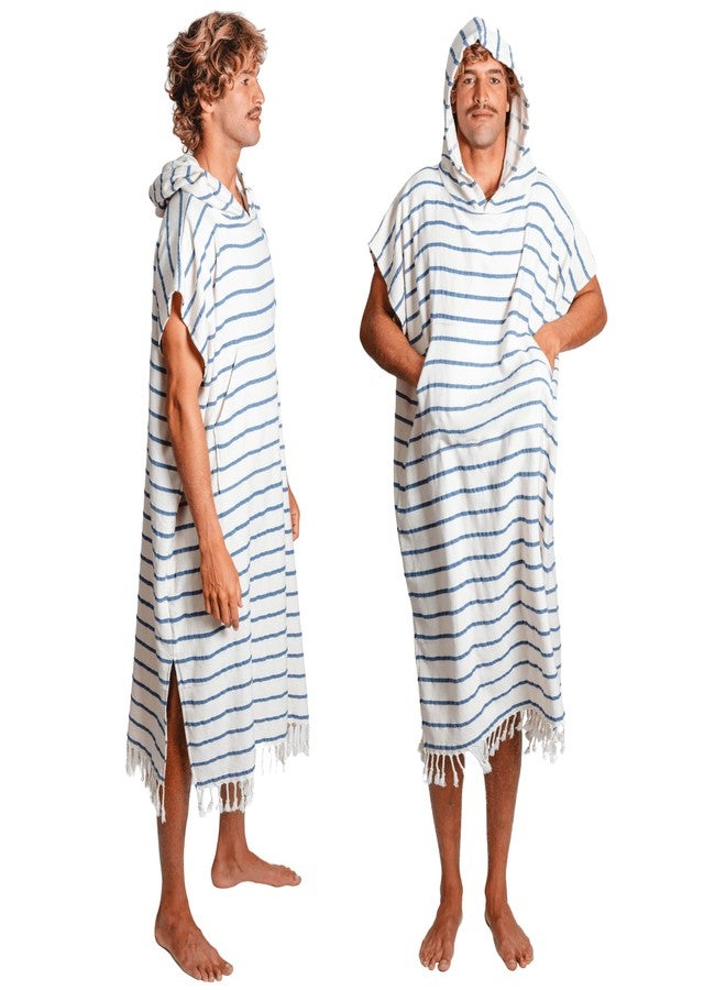 Nova Blue Surf Poncho - White & Navy Striped Surf Poncho - Large Adult Hooded Beach Towel Adult (33 x 44) - 100% Turkish Cotton Surf Towel Changing Robe for Surf Beach - Image 1