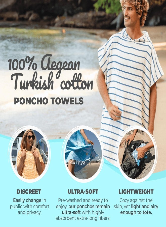 Nova Blue Surf Poncho - White & Navy Striped Surf Poncho - Large Adult Hooded Beach Towel Adult (33 x 44) - 100% Turkish Cotton Surf Towel Changing Robe for Surf Beach - Image 2