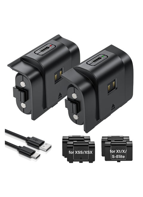 Rechargeable Controller Battery Pack for Xbox, 2* 4800mWh(1800mAh) Batteries Pack with USB-C Charging Cable， for Xbox Series S, Xbox Series X, Xbox One S /One X /One Elite Remote Play and Charge Kit with 4 Cover(2 Pack)