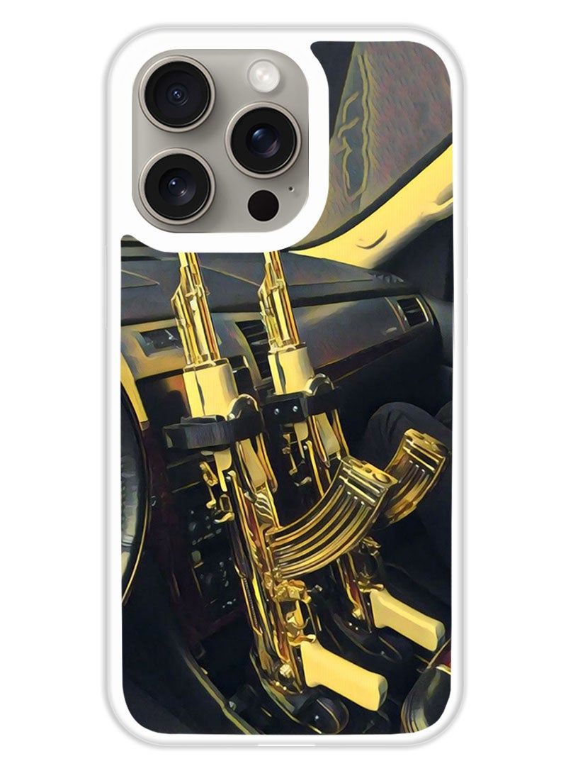Theodor Protective Case Cover For APPLE IPHONE 15 Pro AK 47 Guns (White Bumper) - Image 1