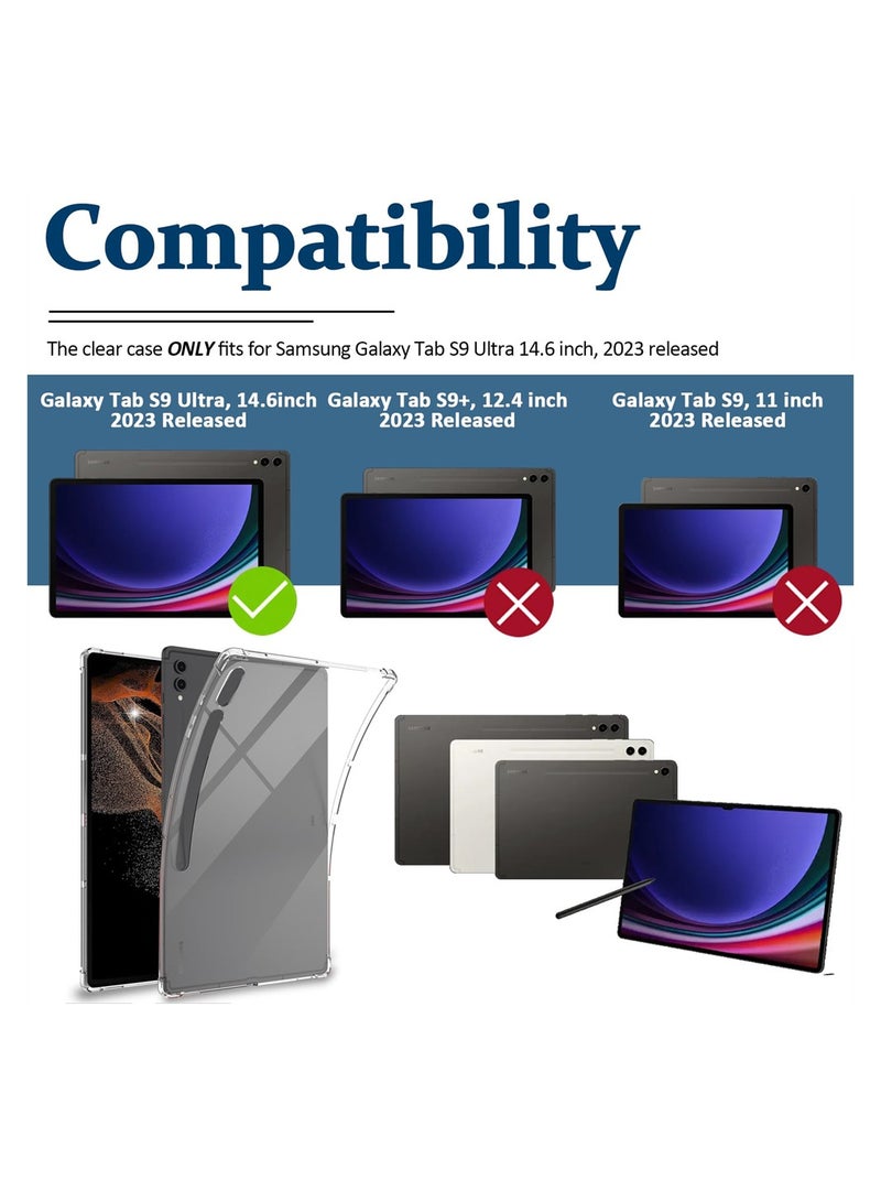 KASTWAVE Compatible for Samsung Galaxy Tab S9 Ultra Tablet Case Clear, Soft TPU Ultra-Thin Cover, Full Coverage Air-Cushion Shockproof Protective Bumper Case, 14.6 inch 2023 - Image 2