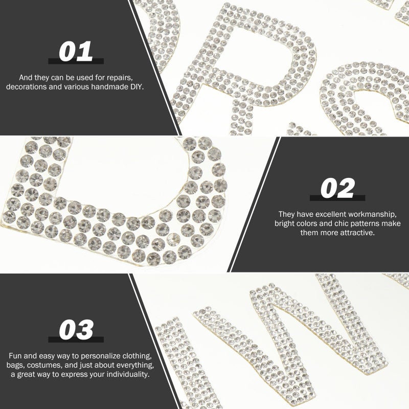 White Iron On Rhinestone Alphabet Patches 26 Letters Embroidered Applique For Clothing DIY - Image 5