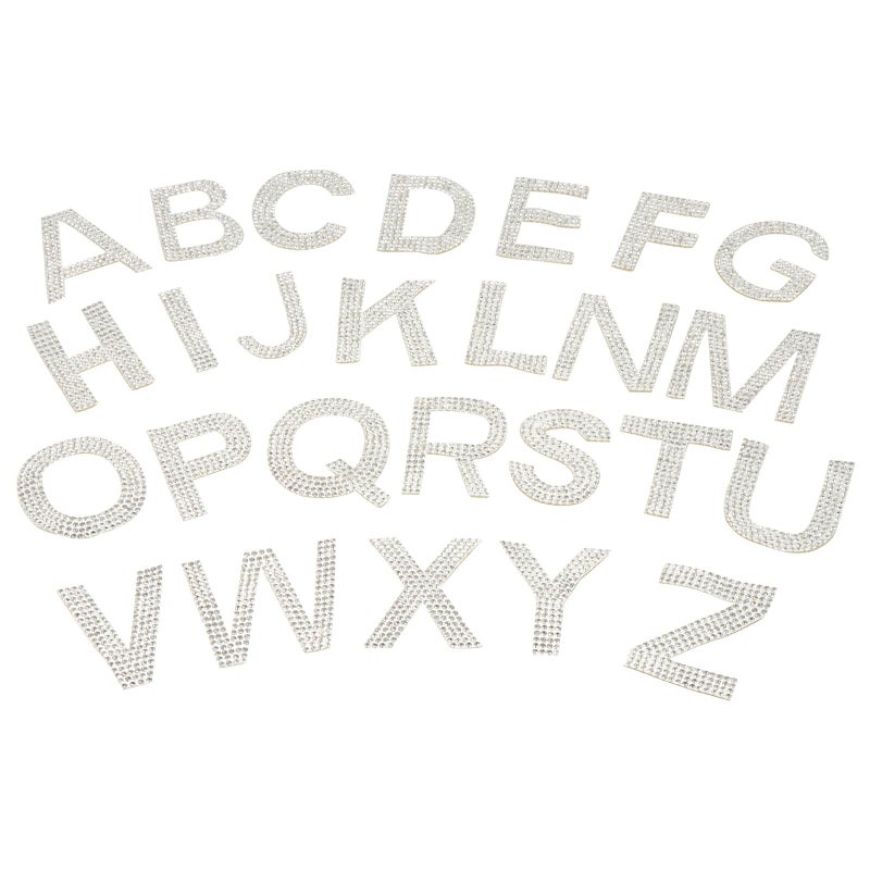 White Iron On Rhinestone Alphabet Patches 26 Letters Embroidered Applique For Clothing DIY - Image 2
