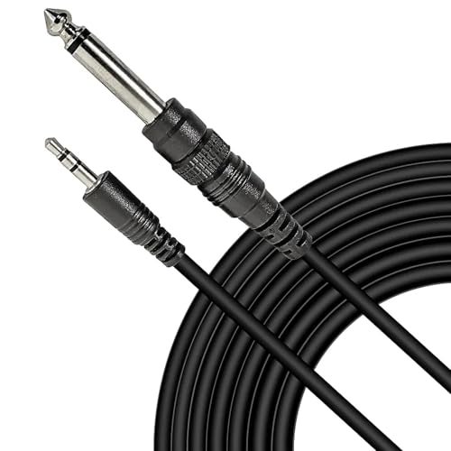 KEBILSHOP 6.35 mm Mono male to 3.5 mm Stereo Male Cable For Guitar,Mixers,Amplifier,Smartphone,Laptop.1pc pack,Black (10 Meter/32.8 Feet) - Image 1