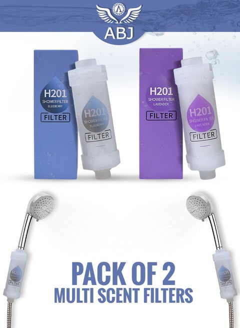 2-Pack Vitamin C Shower Filter / Shower Head Filter – Water Purifier Cartridge with Aromatherapy Beads, Hard Water Softener for Skin & Hair Care (Lavender + Blueberries)