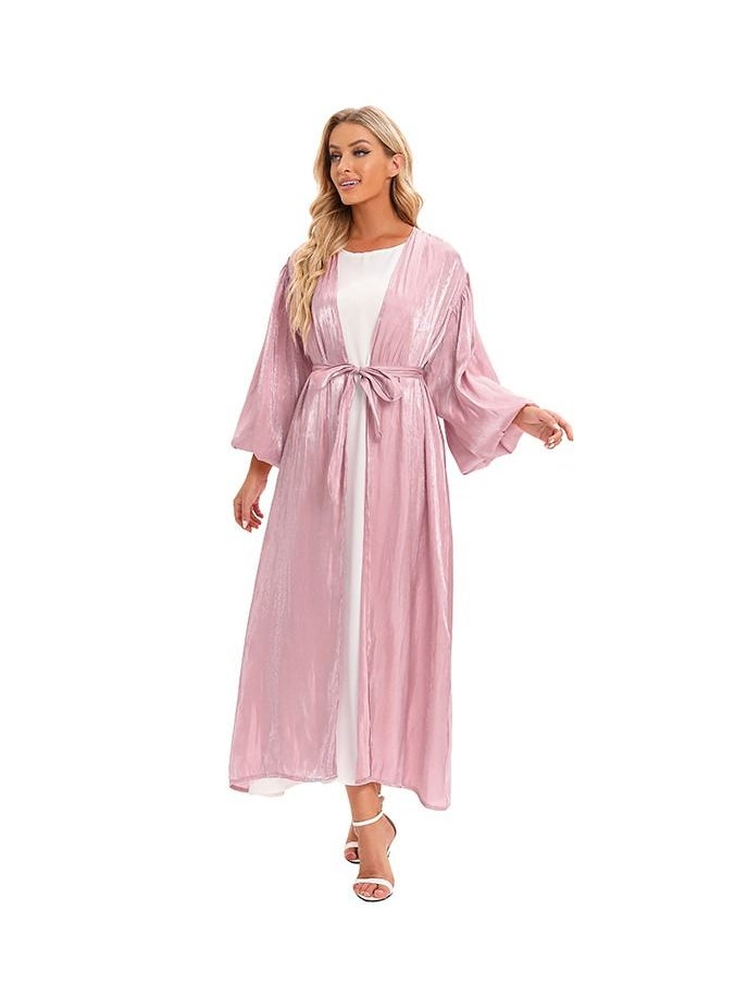Loquat Puff Sleeve Cardigan Long Sleeve Abaya Pink  - Image 1