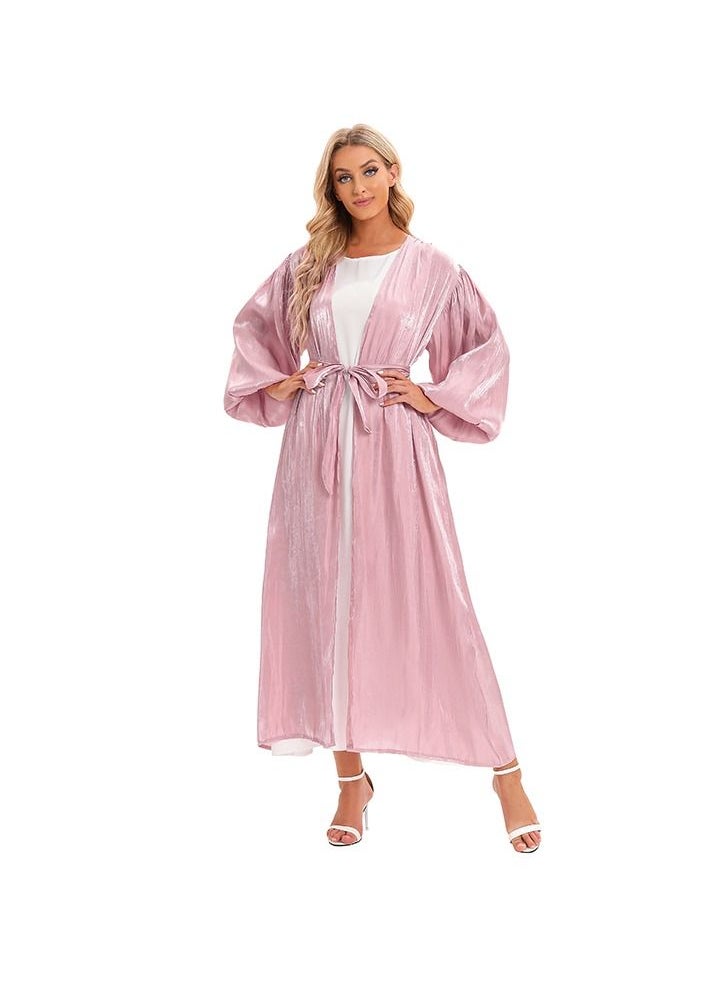 Loquat Puff Sleeve Cardigan Long Sleeve Abaya Pink  - Image 2