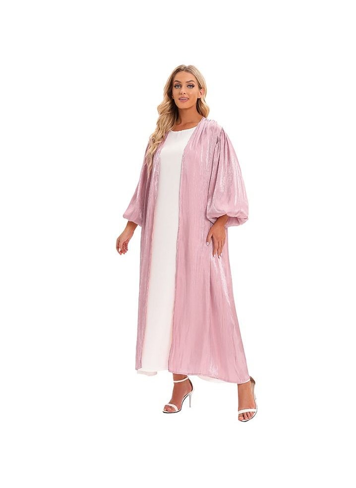 Loquat Puff Sleeve Cardigan Long Sleeve Abaya Pink  - Image 3