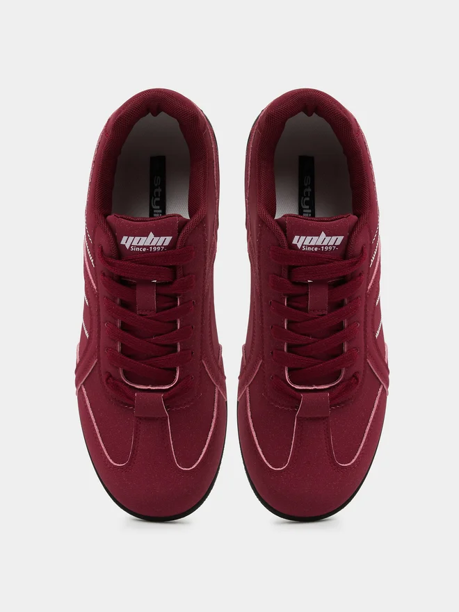 Styli red Styli Men Retro Stitch Detail Lace-Up Casual Sneakers for Men | Best Price UAE