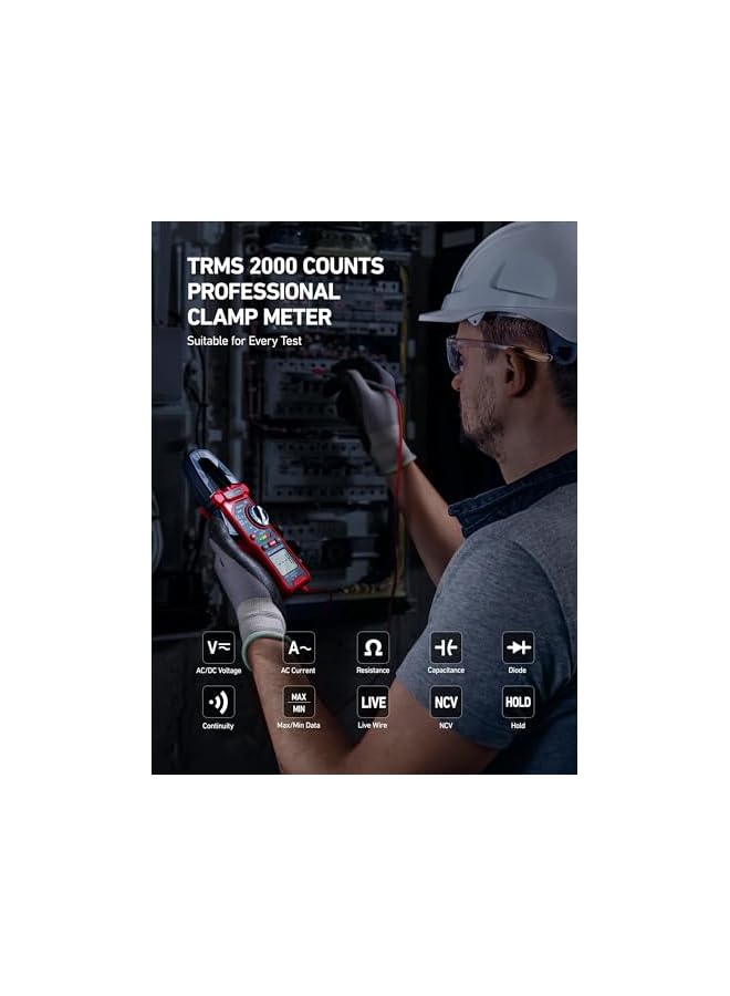 AstroAI Digital Clamp Meter Multimeter 2000 Counts Amp Voltage Tester Auto-ranging with AC/DC Voltage, AC Current, Resistance, Capacitance, Continuity, Live Wire Test, Non-Contact Voltage Detection