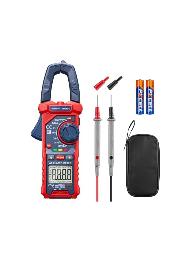 AstroAI Digital Clamp Meter Multimeter 2000 Counts Amp Voltage Tester Auto-ranging with AC/DC Voltage, AC Current, Resistance, Capacitance, Continuity, Live Wire Test, Non-Contact Voltage Detection
