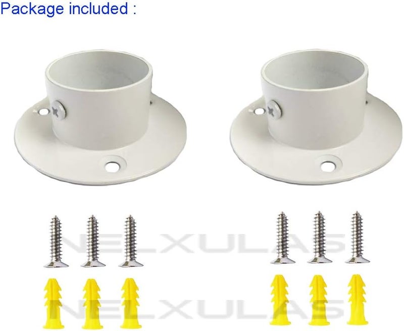 NELXULAS Stainless Steel Heavy Duty Closet Rod Holder,Shower Curtain Rod End Supports Socket,Flange Rod Holder Closet Pole,Adjustable Tightness Easy Installation (2 INCH, White) - Image 2