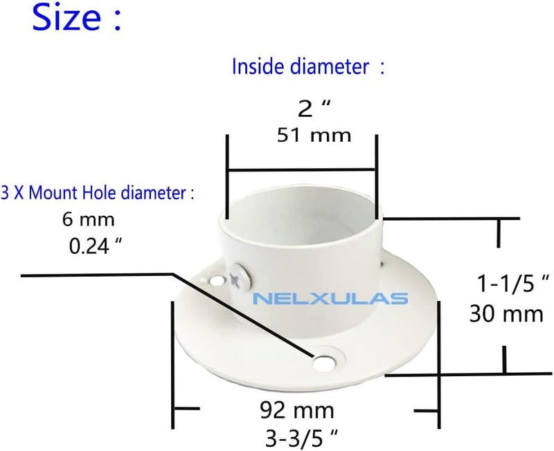 NELXULAS Stainless Steel Heavy Duty Closet Rod Holder,Shower Curtain Rod End Supports Socket,Flange Rod Holder Closet Pole,Adjustable Tightness Easy Installation (2 INCH, White) - Image 3