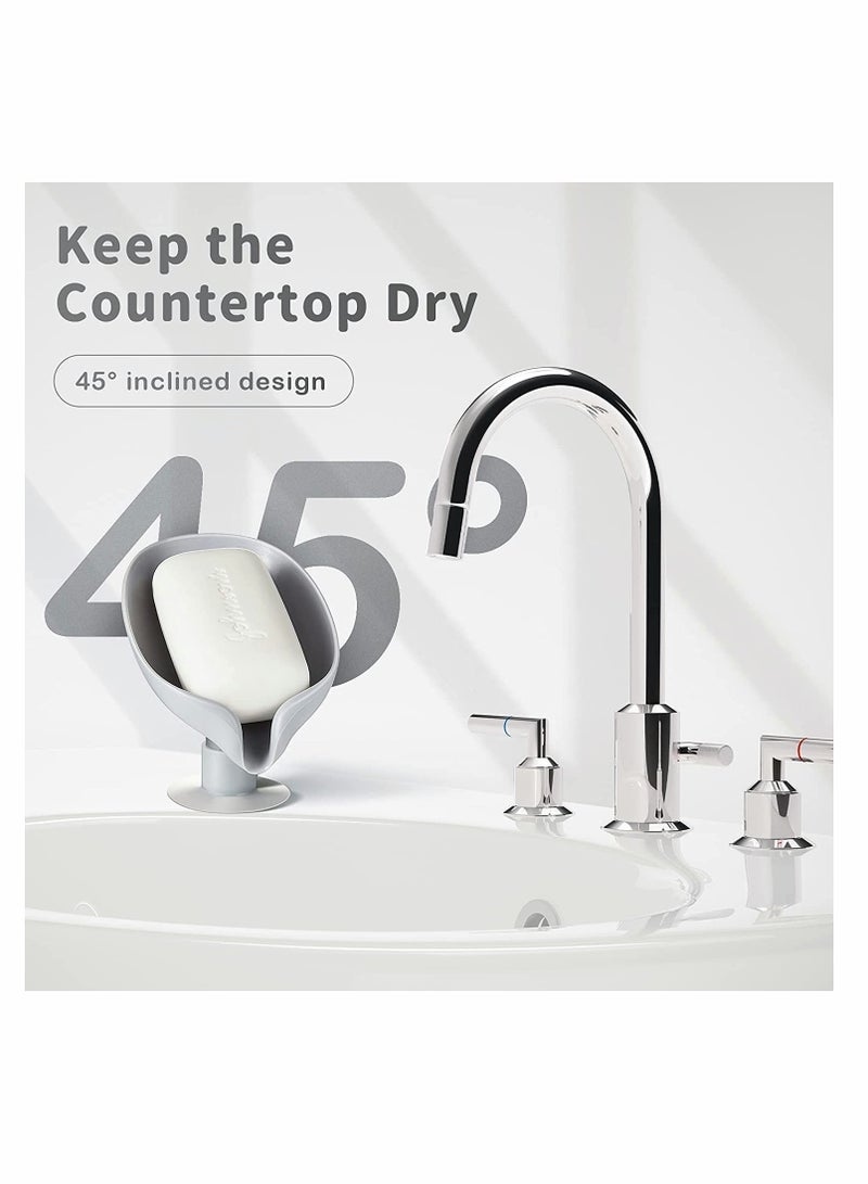 Excefore Soap Dish for Shower, Self Draining Leaf Shape Bar Soap Holder Soap Saver with Suction Cup, Not Punched Easy Clean Bar Soap Holder for Shower, Bathroom, Kitchen Sink(Light Blue, Light Gray) - Image 5