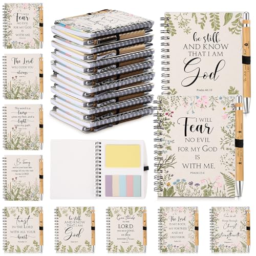 Engrowtic 10 Sets Christian Notebooks Gift Bulk Prayer Journal Religious Bible Verse Spiral Notepad with Sticky Note Pen Church Gifts for Women Men Bible Study Group White - Image 1