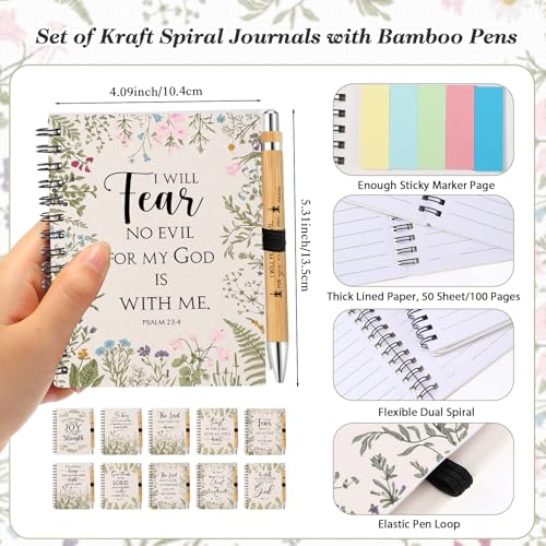 Engrowtic 10 Sets Christian Notebooks Gift Bulk Prayer Journal Religious Bible Verse Spiral Notepad with Sticky Note Pen Church Gifts for Women Men Bible Study Group White - Image 3
