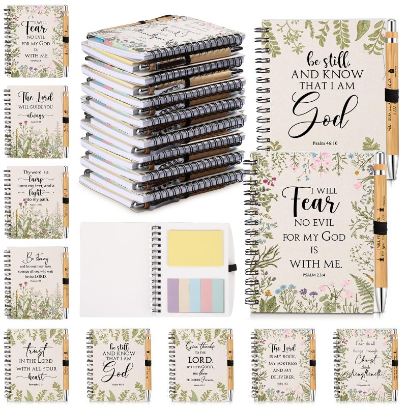Engrowtic 10 Sets Christian Notebooks Gift Bulk Prayer Journal Religious Bible Verse Spiral Notepad with Sticky Note Pen Church Gifts for Women Men Bible Study Group White - Image 2