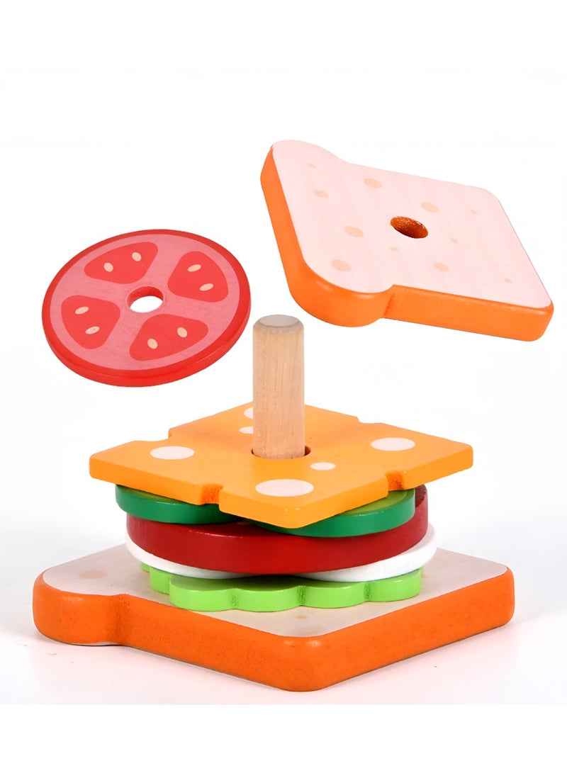 Kids Sandwich Simulation Food Matching Game Montessori Educational Wooden Stacking Toys - Image 1