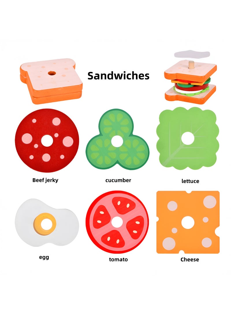 Kids Sandwich Simulation Food Matching Game Montessori Educational Wooden Stacking Toys - Image 4