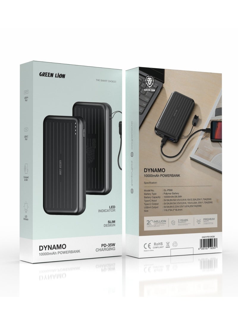 GREEN LION 10000 mAh Dynamo Power Bank 10000mAh Power Delivery 35W / Polymer Battery / USB-A Port / LED Indicator / Compact and Slim Powerbank - Black - Image 2