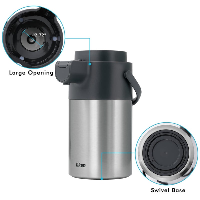 Tiken Tiken Airpot Coffee Dispenser with Pump - 102oz/3L Thermal Coffee Carafes for Hot Beverage - Stainless Steel Insulated Coffee Thermos Carafe, Silver  - Image 4