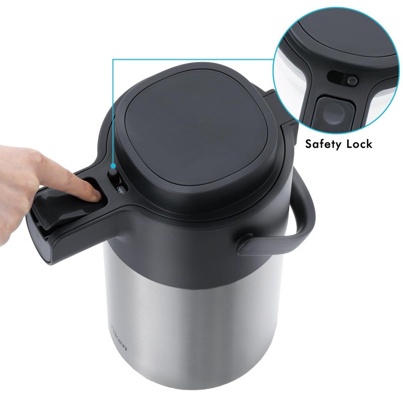 Tiken Tiken Airpot Coffee Dispenser with Pump - 102oz/3L Thermal Coffee Carafes for Hot Beverage - Stainless Steel Insulated Coffee Thermos Carafe, Silver  - Image 3