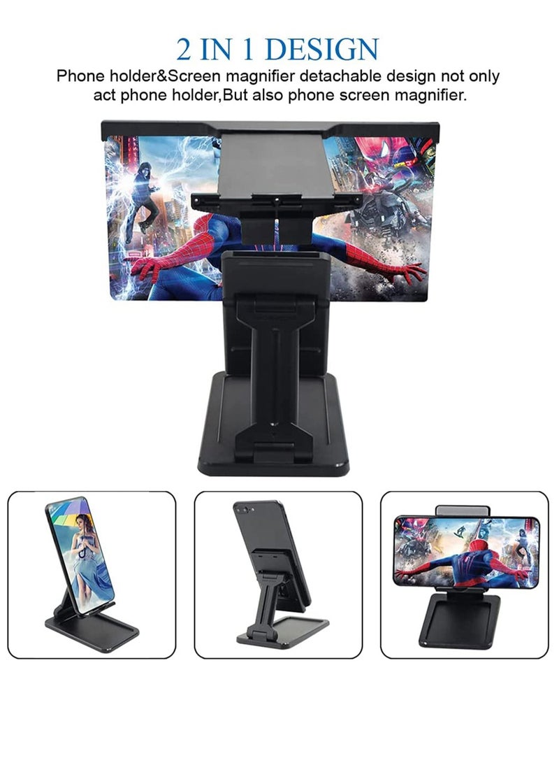 SYOSI 12" Screen Magnifier for Smartphone 3D HD Phone Amplifier Movies Videos and Gaming with Foldable Stand Adjustable Angle Compatible All Smartphones (Black) - Image 3