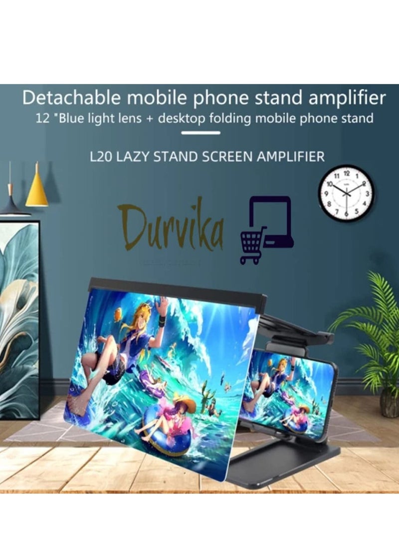 SYOSI 12" Screen Magnifier for Smartphone 3D HD Phone Amplifier Movies Videos and Gaming with Foldable Stand Adjustable Angle Compatible All Smartphones (Black) - Image 2