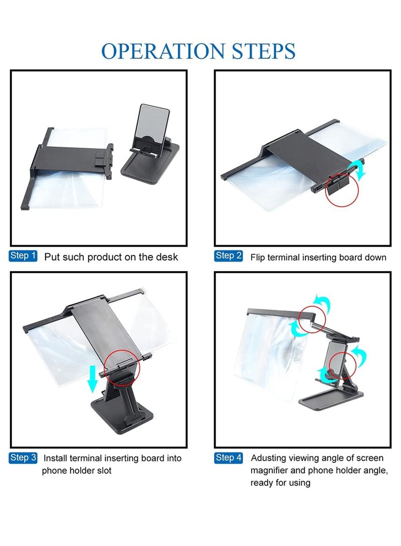 SYOSI 12" Screen Magnifier for Smartphone 3D HD Phone Amplifier Movies Videos and Gaming with Foldable Stand Adjustable Angle Compatible All Smartphones (Black) - Image 5