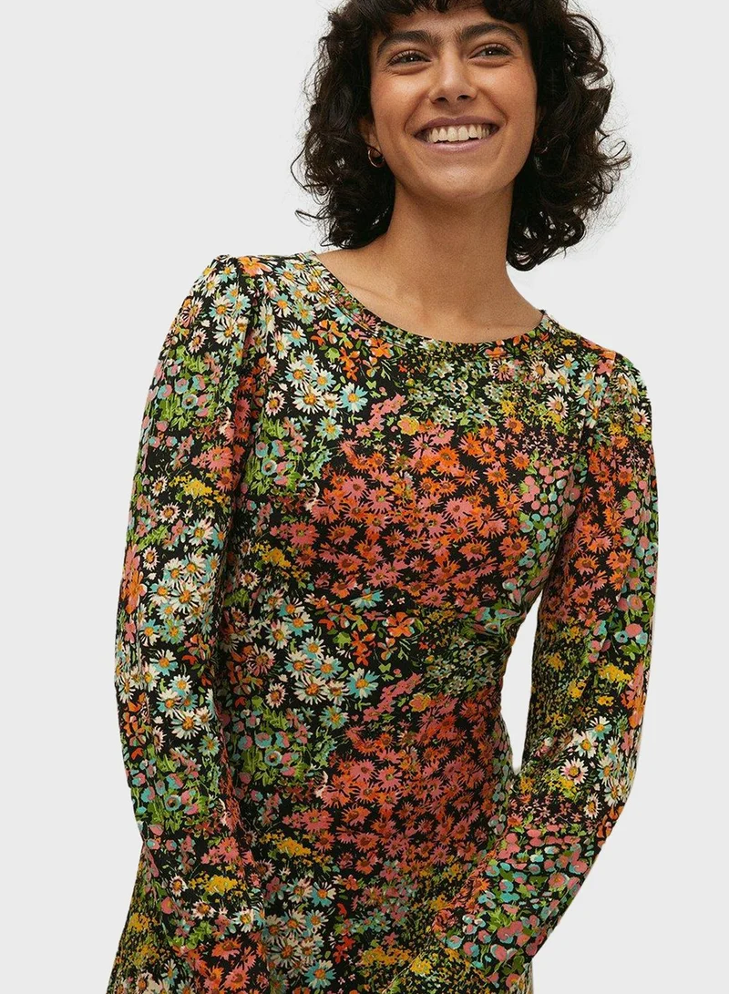 Oasis Puff Sleeve Printed Dress