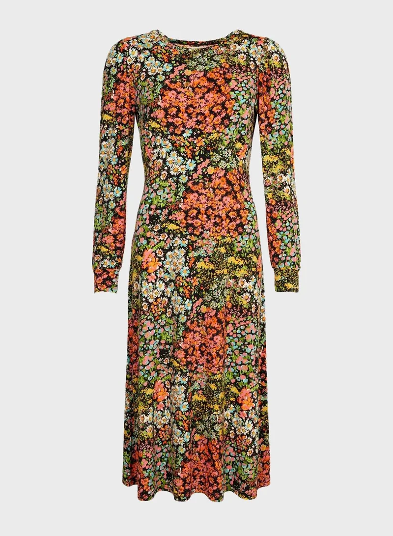 Oasis Puff Sleeve Printed Dress