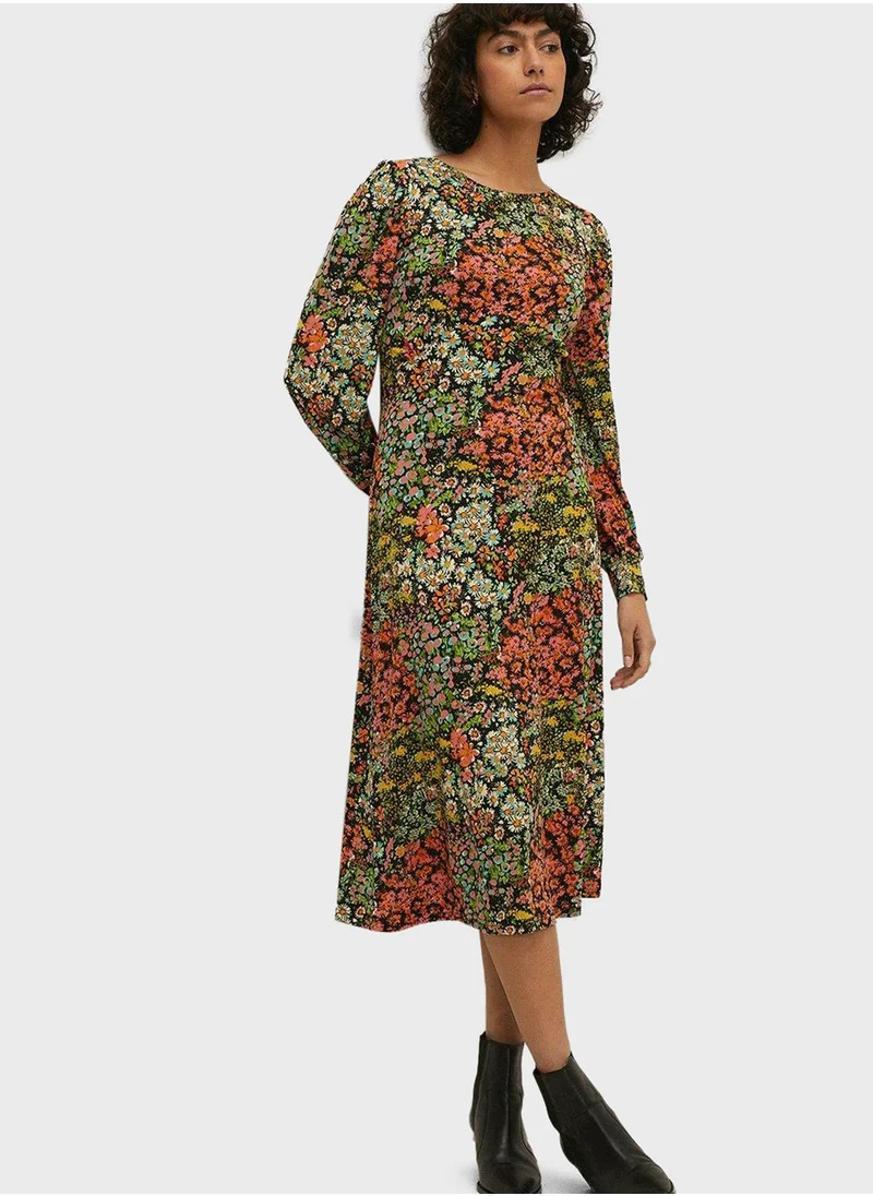 Oasis Puff Sleeve Printed Dress