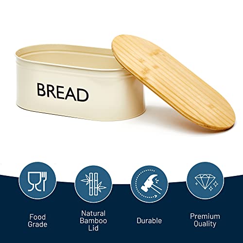 RoyalHouse Premium Metal Bread Box with Bamboo Lid, Stainless Steel Large Bread Bin Storage Container And Organizer for Kitchen Countertop, Vintage Style Kitchen Decor - Image 2
