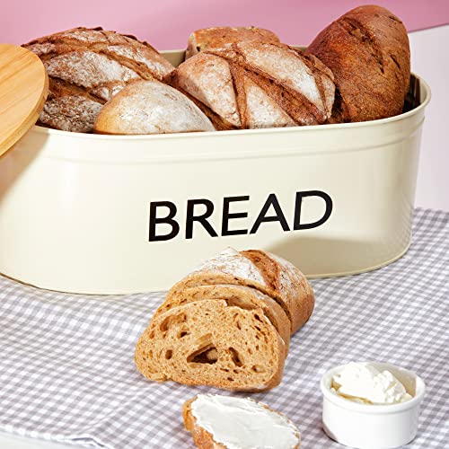 RoyalHouse Premium Metal Bread Box with Bamboo Lid, Stainless Steel Large Bread Bin Storage Container And Organizer for Kitchen Countertop, Vintage Style Kitchen Decor - Image 5