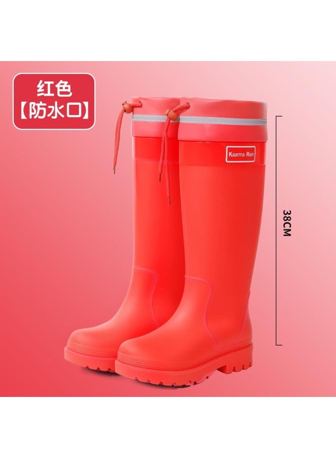 Fashion Extra-tall Rain Boots For Women, Red Rain Boots With Cotton Lining, Outdoor Rainforest  And Water-wading Shoes, Height-increasing Waterproof Shoes For Women