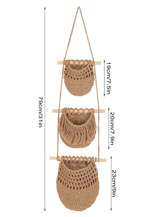 mekueeex 3 Tier Hanging Fruit Basket, Wall Hanging Vegetable Fruit Baskets Cotton Woven Storage Baskets for Organizing, BOHO Wall Basket Decor, Over the Door Organizer for Kitchen, Bedroom, Bathroom - Image 2