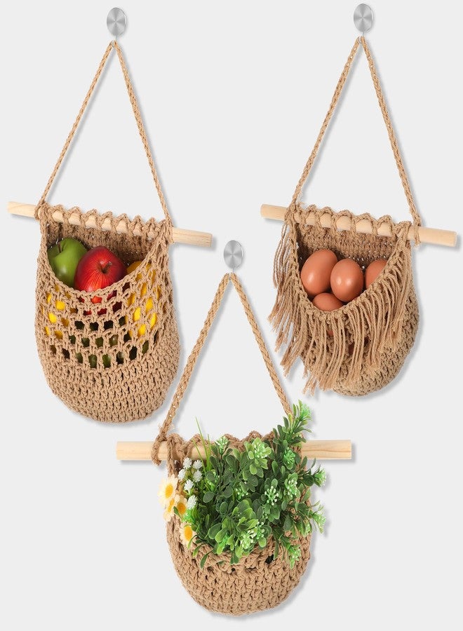 mekueeex 3 Tier Hanging Fruit Basket, Wall Hanging Vegetable Fruit Baskets Cotton Woven Storage Baskets for Organizing, BOHO Wall Basket Decor, Over the Door Organizer for Kitchen, Bedroom, Bathroom - Image 5