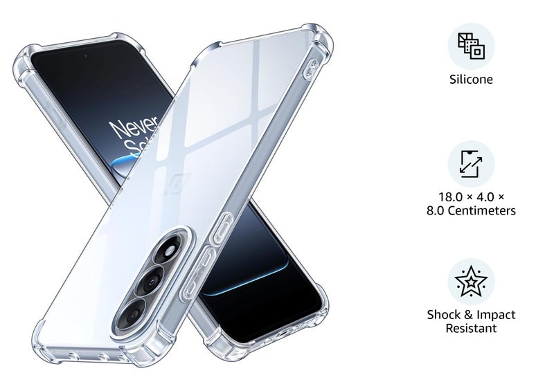 Lustree Silicone Case Perfect Fitting Hybrid Edge to Edge Bumper Side Protection Transparent Back Cover for OnePlus Nord 5 -Transparent - Image 2