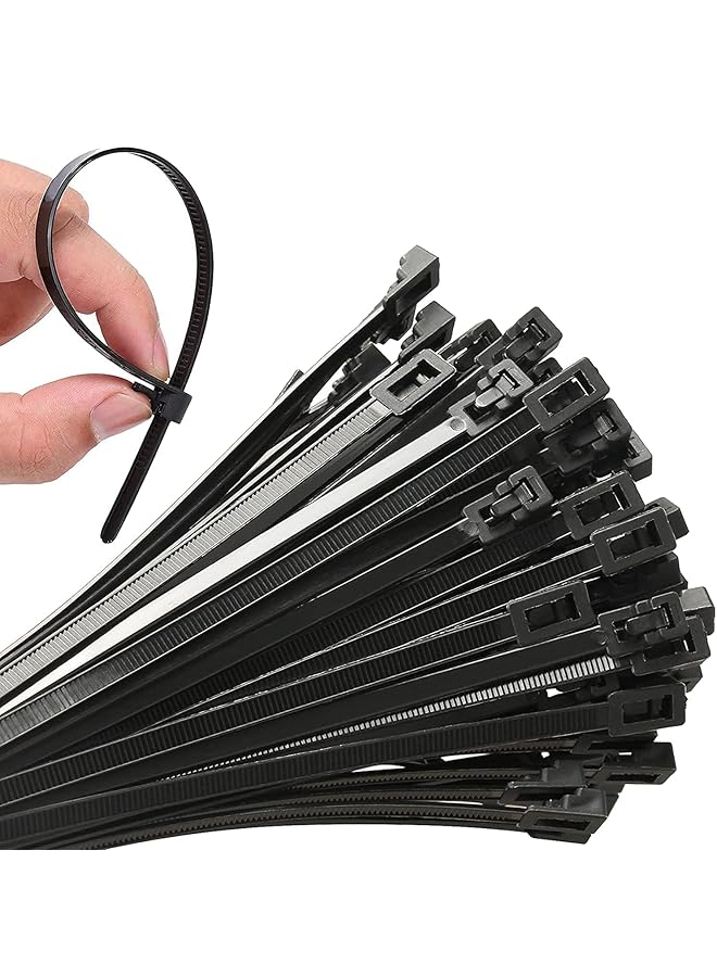 PROMASS promass 100Pcs Heavy Duty Industrial 14Inch Zip Toes,Releasable Black Cable Ties, Nylon Adjustable Tie wrap,Reusable Zip Toes Tie Straps For Garden Plant Secure Vine, Home, Office Use  - Image 1