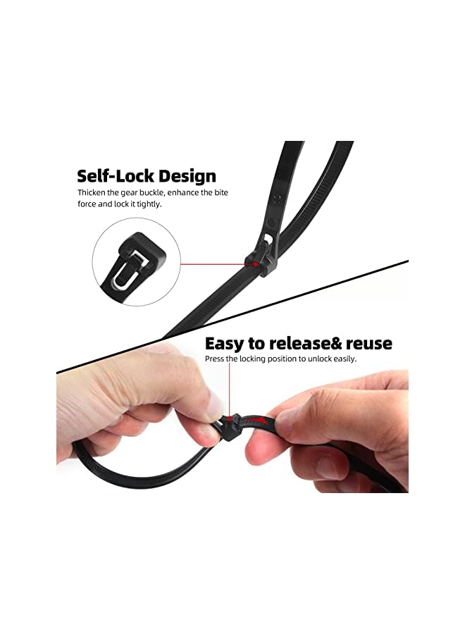 PROMASS promass 100Pcs Heavy Duty Industrial 14Inch Zip Toes,Releasable Black Cable Ties, Nylon Adjustable Tie wrap,Reusable Zip Toes Tie Straps For Garden Plant Secure Vine, Home, Office Use  - Image 3