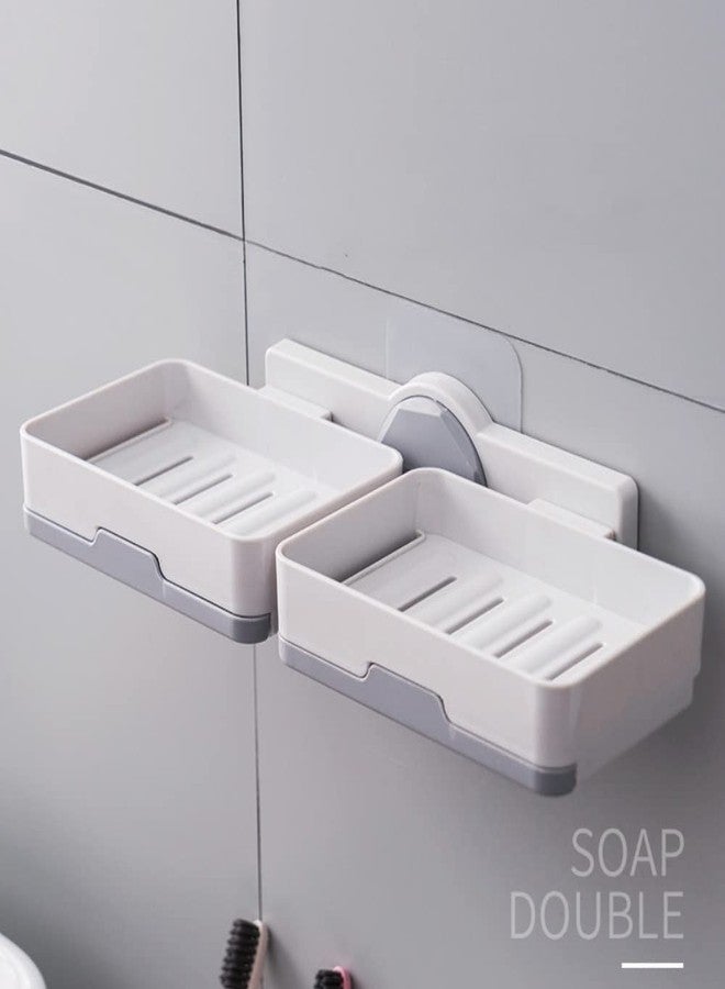PEFWO Soap Holder, PEFWO Strong Adhesive Double Layer Soap Dish, Removable Drill-Free Shower Soap Holder for Shower, Bathroom, Bathtub, Kitchen (Gray) - Image 4