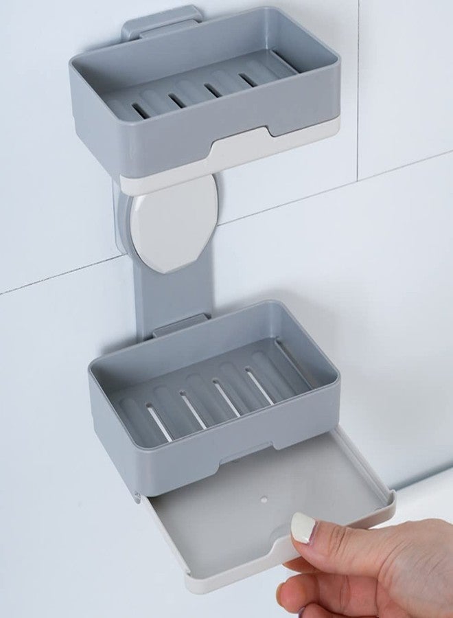 PEFWO Soap Holder, PEFWO Strong Adhesive Double Layer Soap Dish, Removable Drill-Free Shower Soap Holder for Shower, Bathroom, Bathtub, Kitchen (Gray) - Image 2
