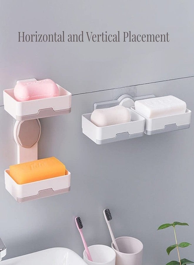 PEFWO Soap Holder, PEFWO Strong Adhesive Double Layer Soap Dish, Removable Drill-Free Shower Soap Holder for Shower, Bathroom, Bathtub, Kitchen (Gray) - Image 3