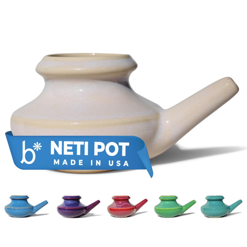 Baraka Handcrafted Ceramic Neti Pot - Sinus Tool Kit for Home - Nose & Nasal Cleaner - Dishwasher Safe - Durable Ceramic Neti Pot - Food Grade Ceramic Glazes - Lightweight - Made in USA - 10oz (Pearl) - Image 1