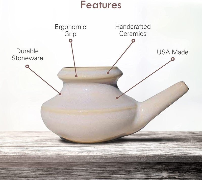 Baraka Handcrafted Ceramic Neti Pot - Sinus Tool Kit for Home - Nose & Nasal Cleaner - Dishwasher Safe - Durable Ceramic Neti Pot - Food Grade Ceramic Glazes - Lightweight - Made in USA - 10oz (Pearl) - Image 3