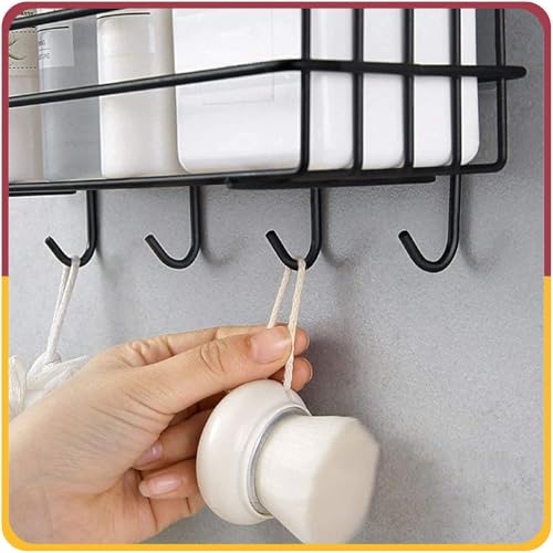 Amiraj Wall Mounted Self-Adhesive Bathroom Organizer | No Drill Kitchen Rack | Rectangular Corner Shelf for Bathroom & Kitchen Accessories | GI Metal with Powder Coated Finish, Black (Pack of 1) - Image 4