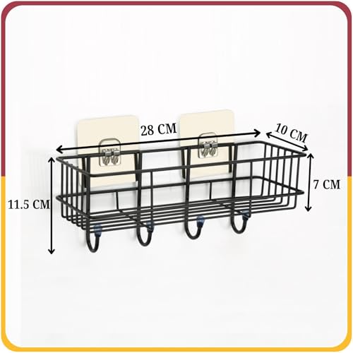 Amiraj Wall Mounted Self-Adhesive Bathroom Organizer | No Drill Kitchen Rack | Rectangular Corner Shelf for Bathroom & Kitchen Accessories | GI Metal with Powder Coated Finish, Black (Pack of 1) - Image 5
